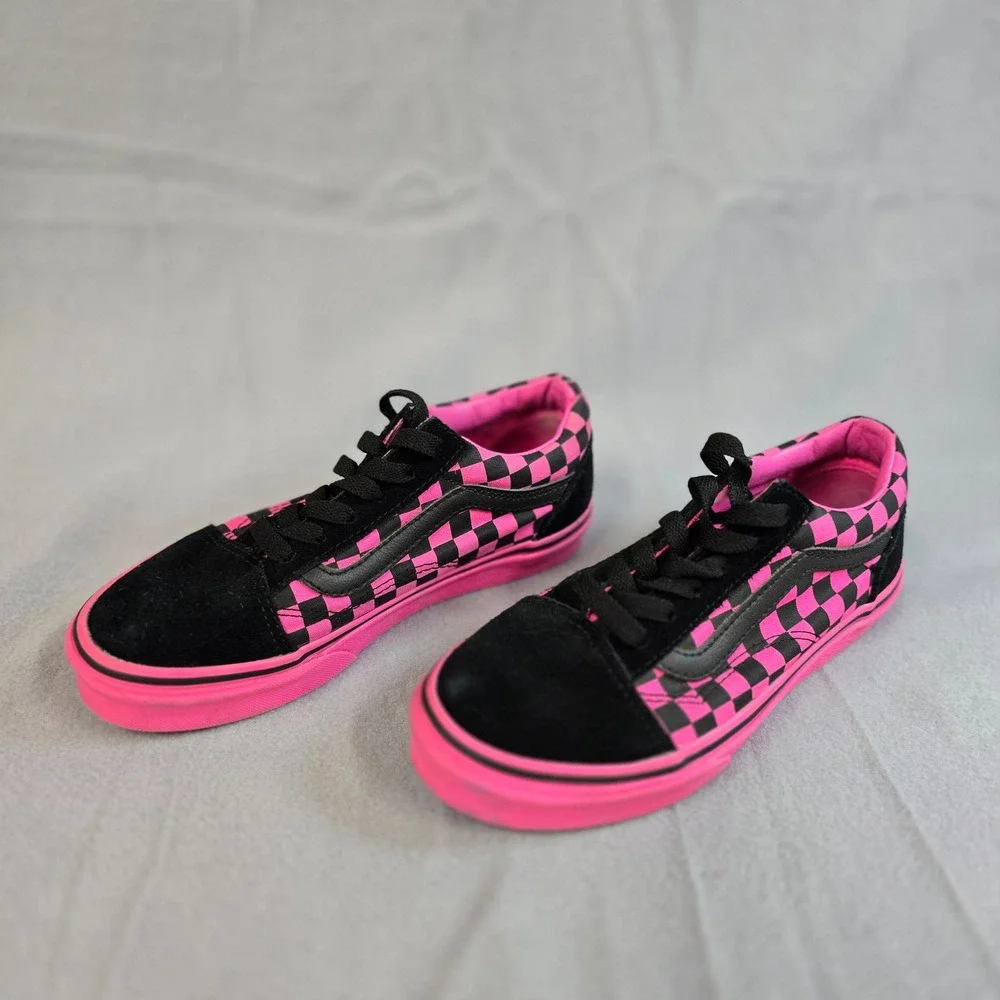 Vans‎ Old Skool Pink Black Checkerboard Skate Shoes Kids 3.5 Low Top Sneakers